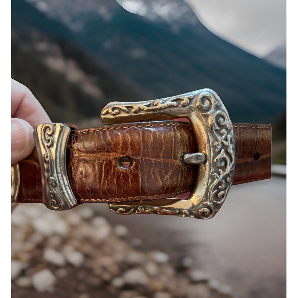 Vtg Brighton Belt S 44607 with Brown Leather and‎ Silver Embellishments, 1994